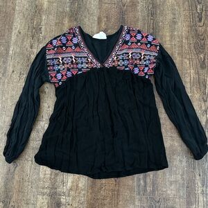 Savanna Jane Black Top with Vibrant Embroidery